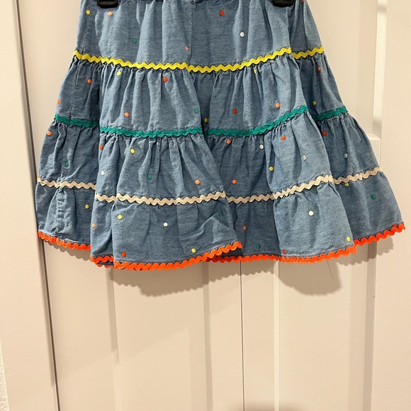 MINI BODEN PRE-LOVED TIER LAYER DENIM SWING SKIRT WITH ELASTIC WAISTBAND TIE - Picture 17 of 17